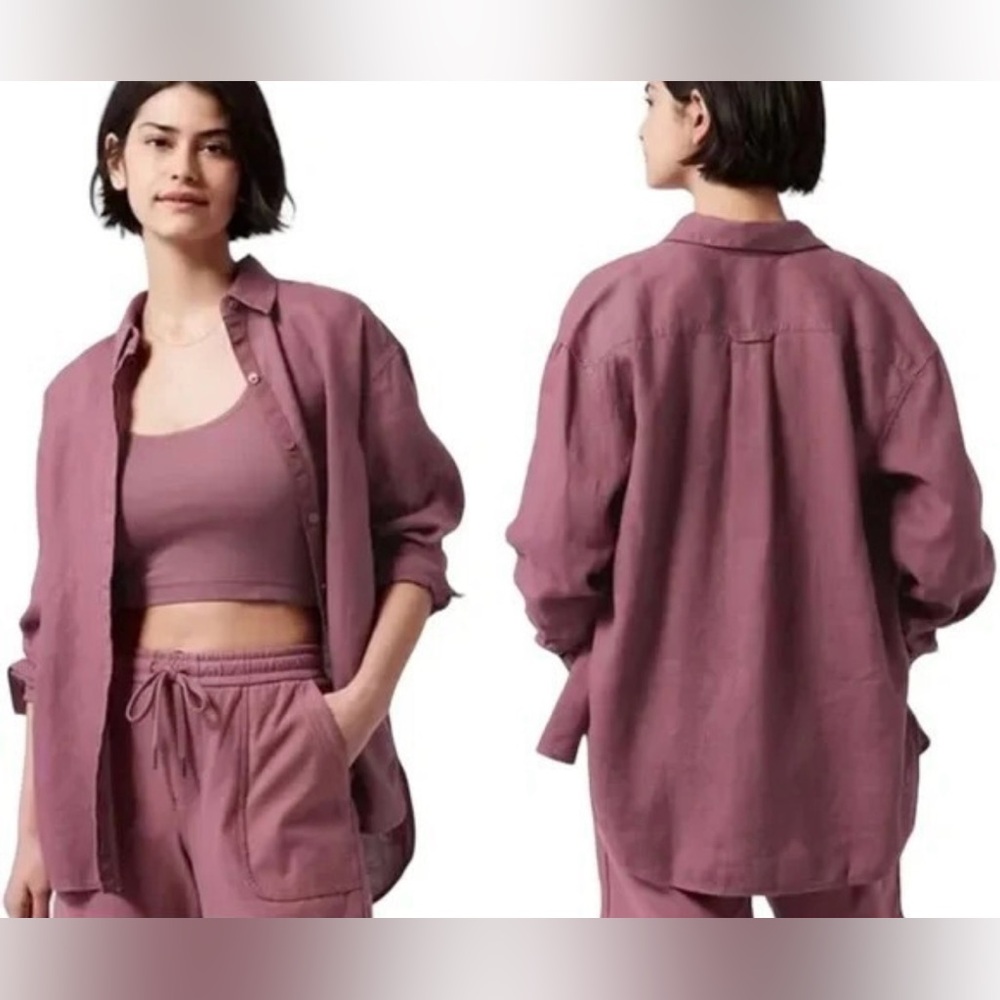 Athleta Playa 100% Linen Button-up Shirt Tawny Rose Size 1X Relaxed Lagenlook